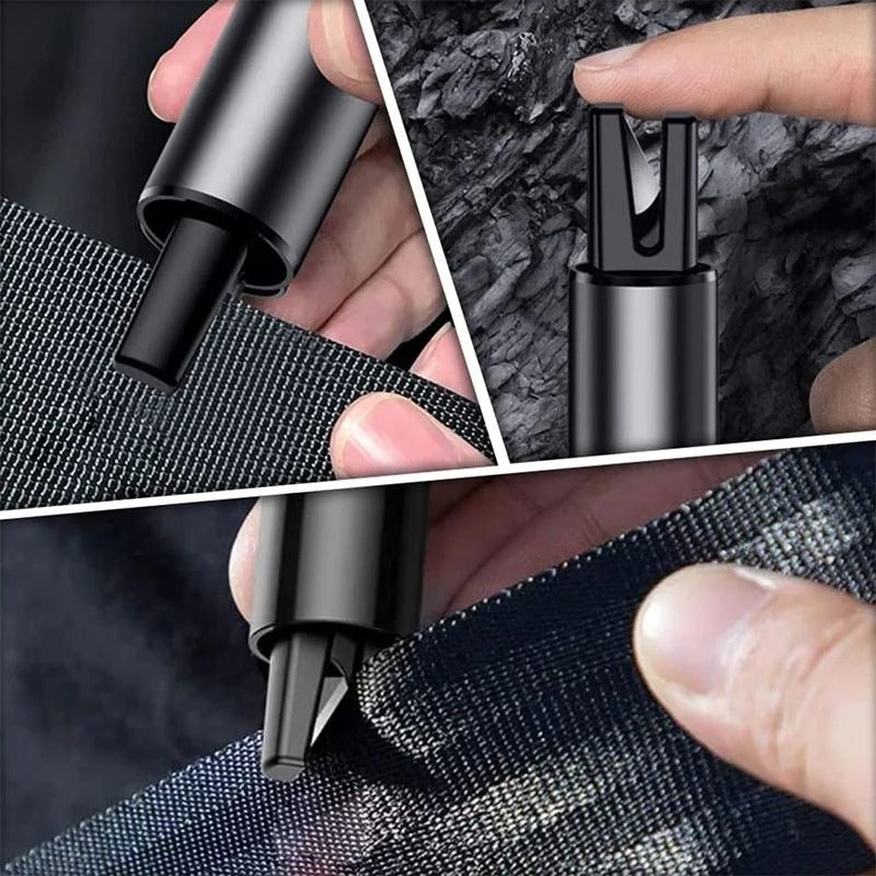Lifesaving emergency hammer and seatbelt cutter