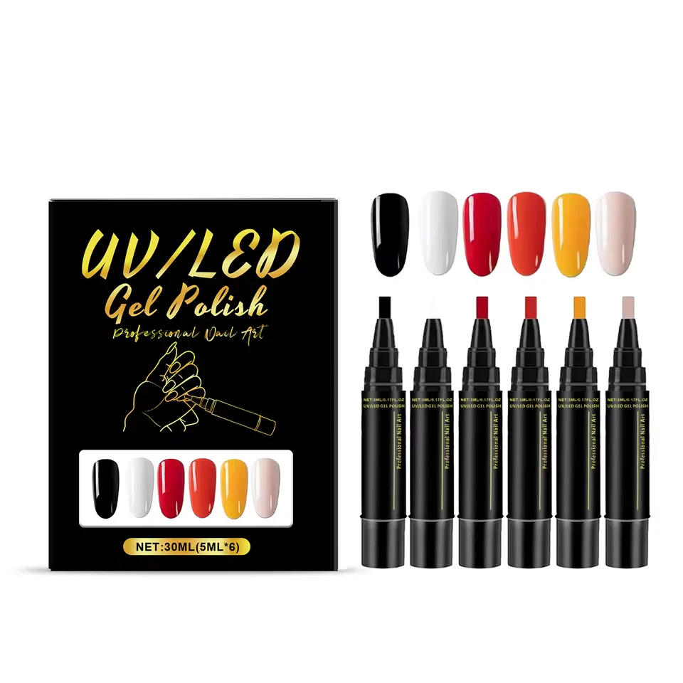 SalonPen 3-in-1 gel pen set with UV LED lamp (6 pieces)