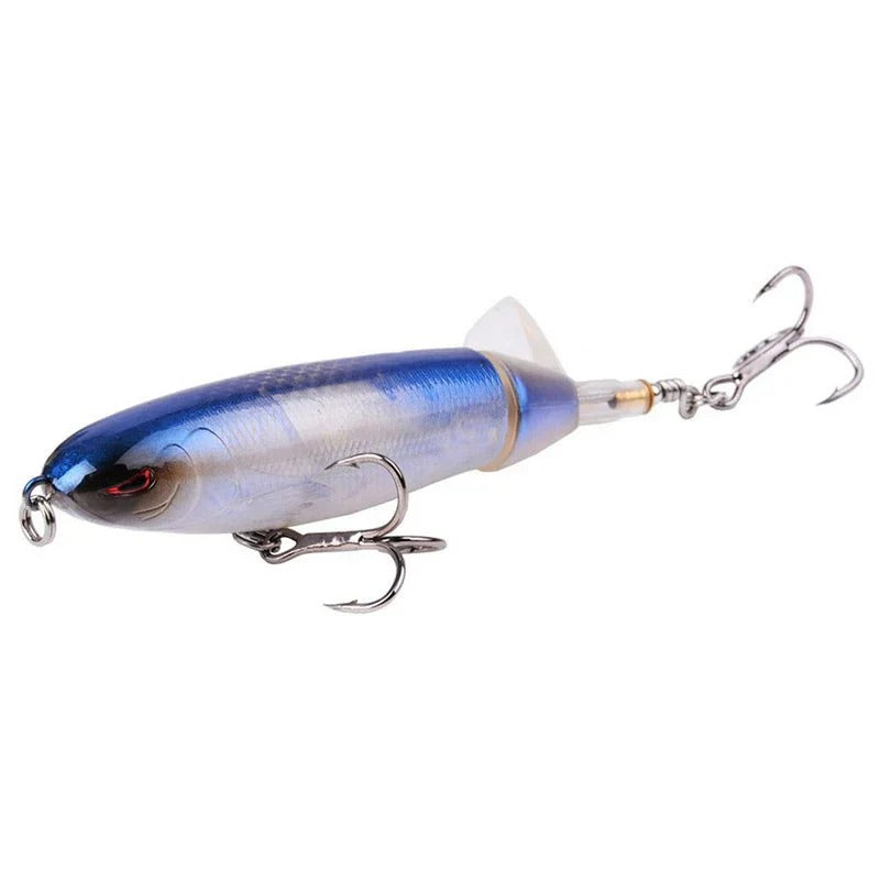 Floating, rotating fish bait in the shape of a propeller