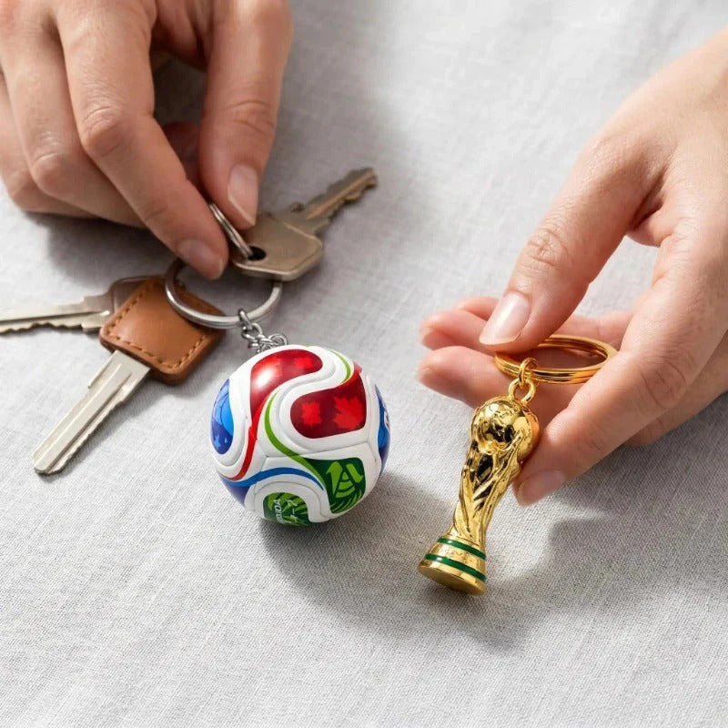 Football keychain with World Cup trophy