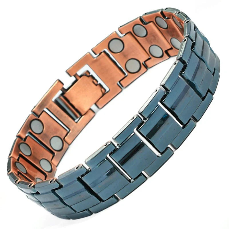 Retro men's bracelet with cross and double-row magnetic clasp