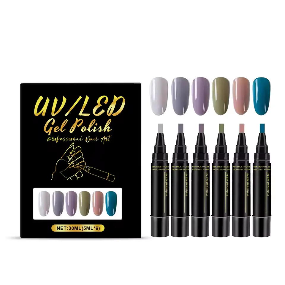 SalonPen 3-in-1 gel pen set with UV LED lamp (6 pieces)