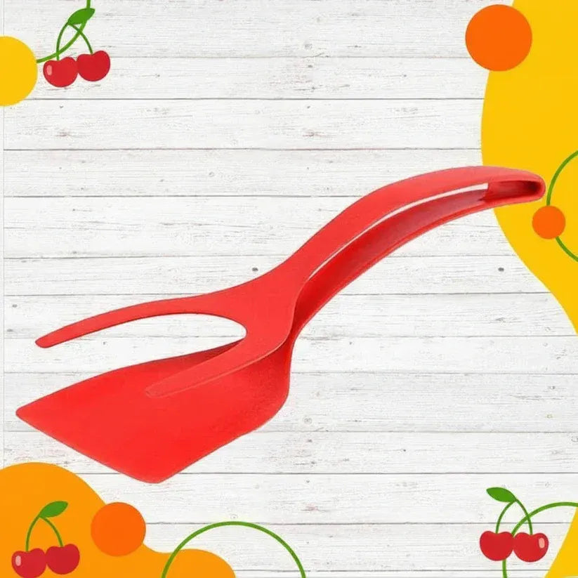 Heat-resistant silicone spatula tongs 2-in-1 with non-slip handle