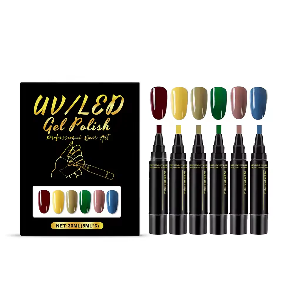 SalonPen 3-in-1 gel pen set with UV LED lamp (6 pieces)