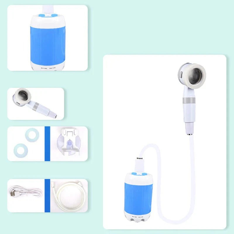 Portable camping shower with water pump