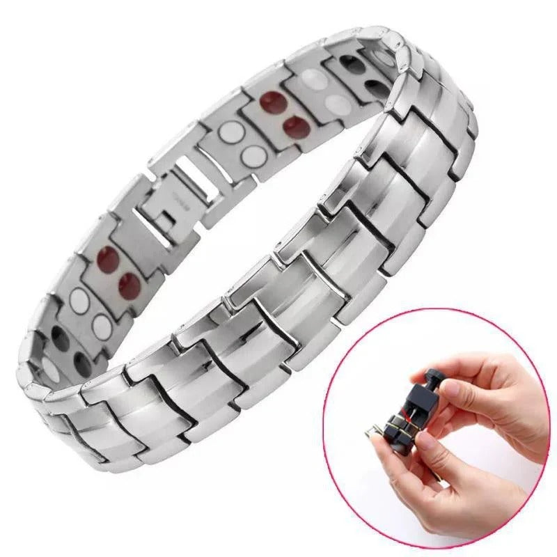 Retro men's bracelet with cross and double-row magnetic clasp