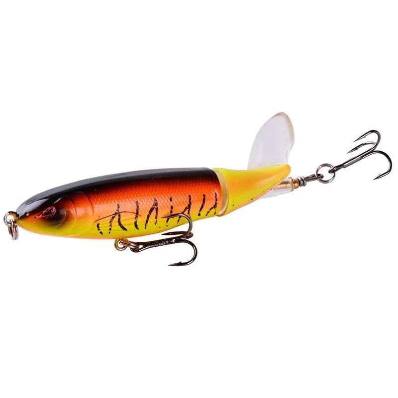 Floating, rotating fish bait in the shape of a propeller