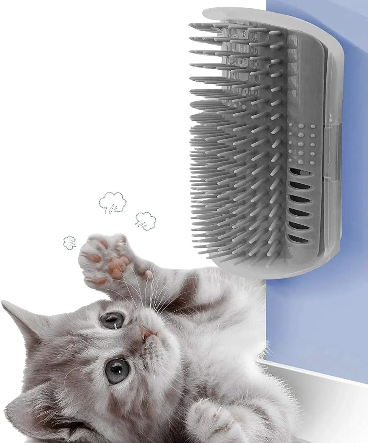 Self-cleaning cat massage brush for corners
