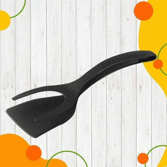 Heat-resistant silicone spatula tongs 2-in-1 with non-slip handle