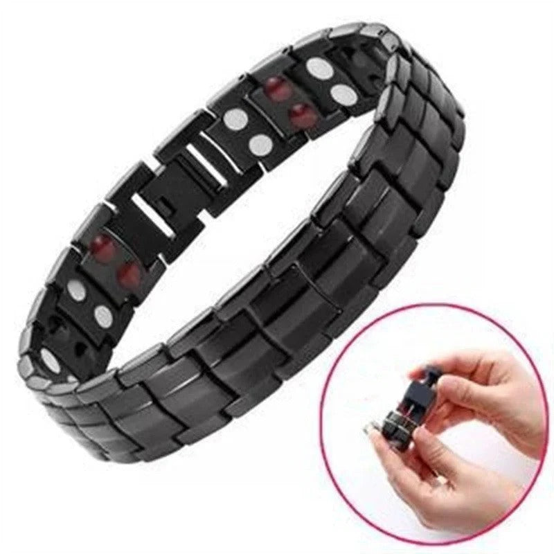 Retro men's bracelet with cross and double-row magnetic clasp