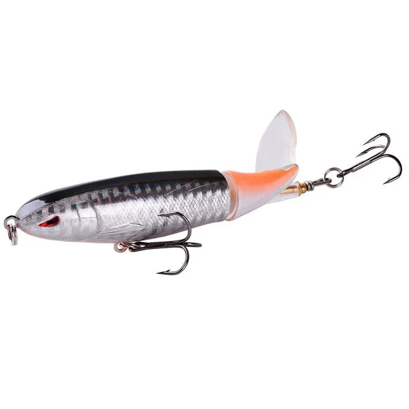 Floating, rotating fish bait in the shape of a propeller
