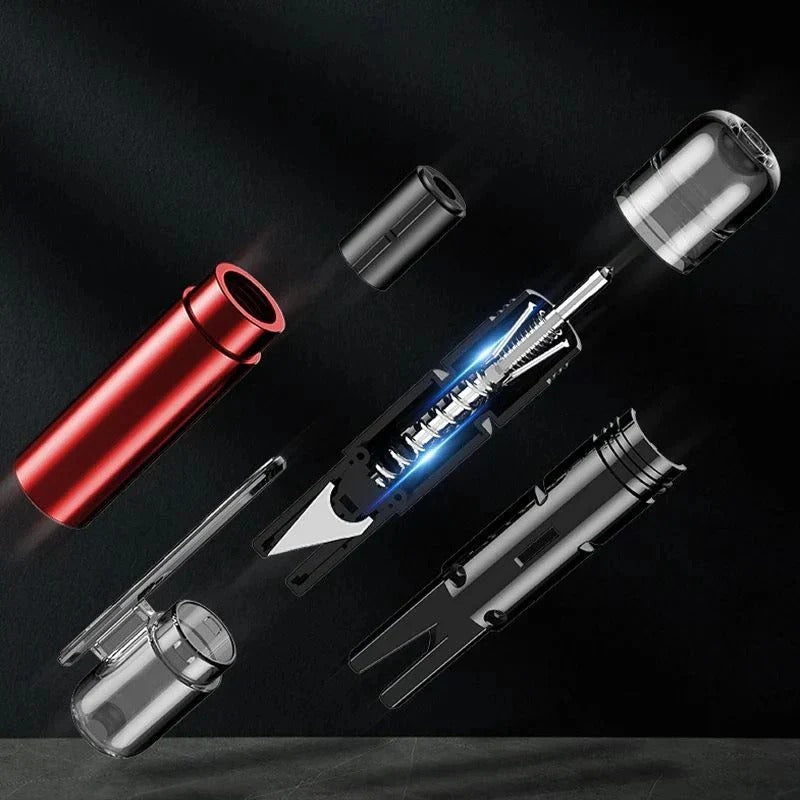 Lifesaving emergency hammer and seatbelt cutter