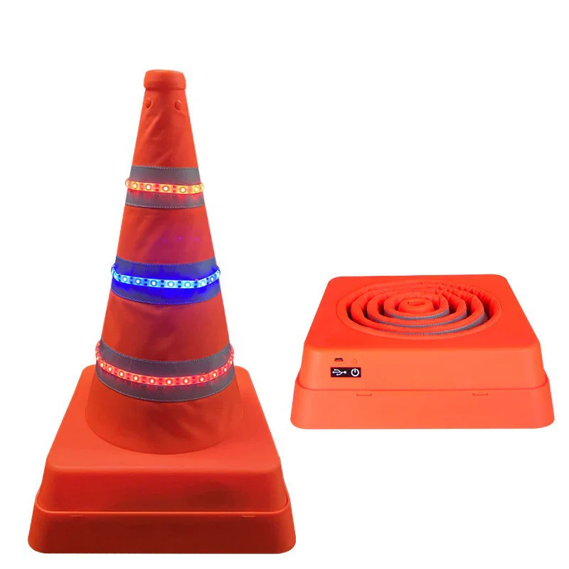 Collapsible reflective traffic cone made of high-quality and water-resistant Oxford fabric