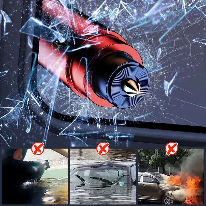 Lifesaving emergency hammer and seatbelt cutter